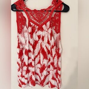 Elle Red and White Lace Accent Top